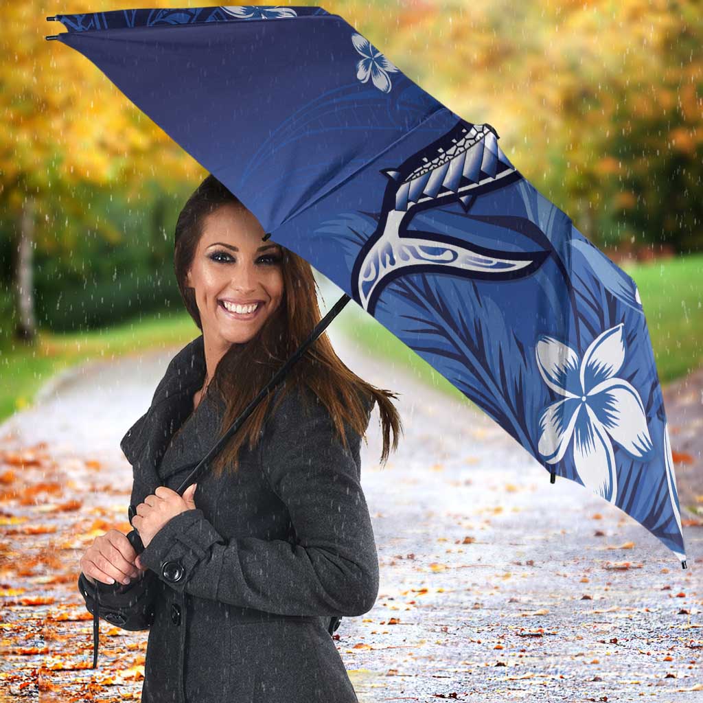 Personalized Hawaiian Maori Hammerhead Shark Umbrella Polu Plumeria - Polynesian Pride