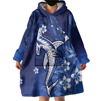 Personalized Hawaiian Maori Hammerhead Shark Wearable Blanket Hoodie Polu Plumeria - Polynesian Pride