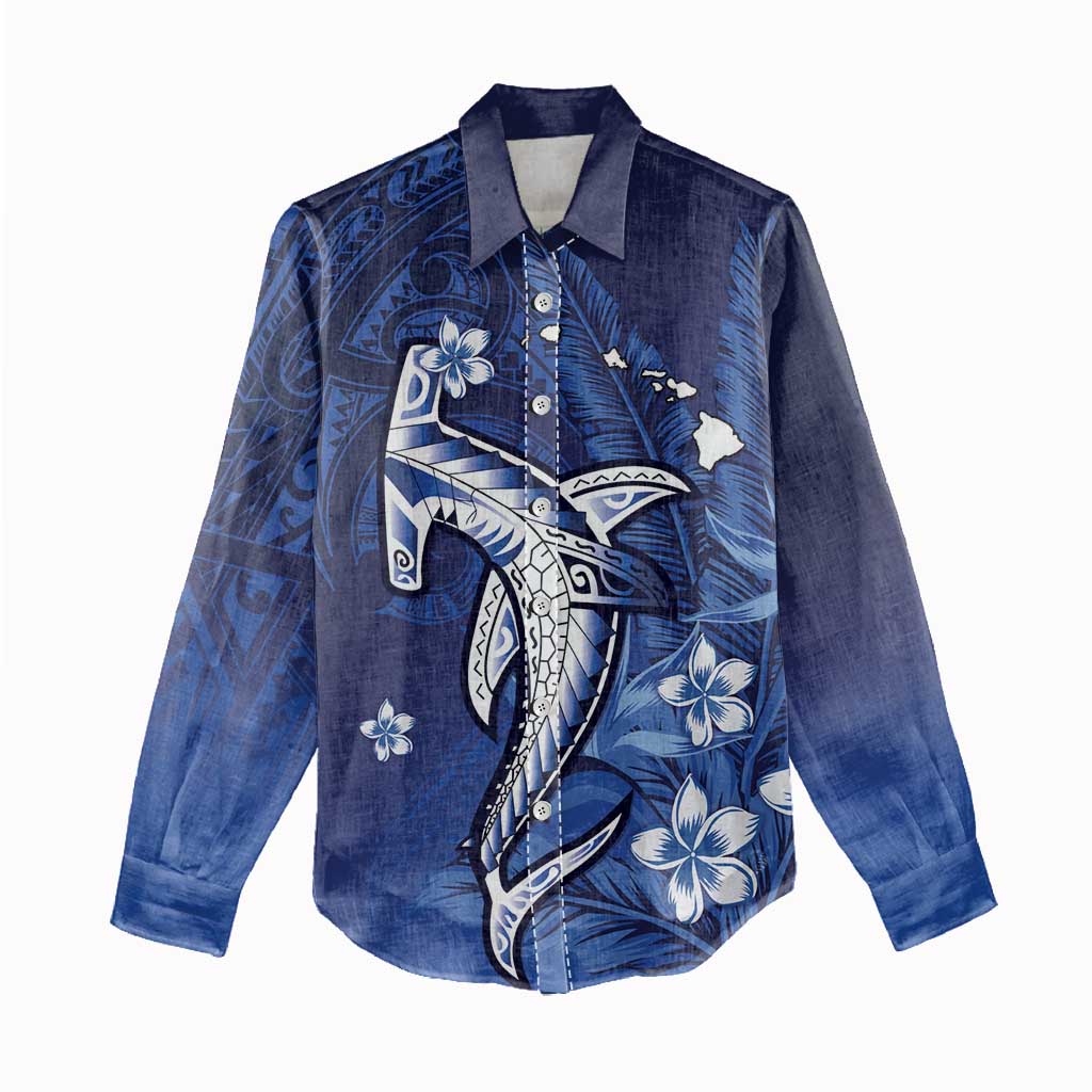 Personalized Hawaiian Maori Hammerhead Shark Women Casual Shirt Polu Plumeria LT9 - Polynesian Pride