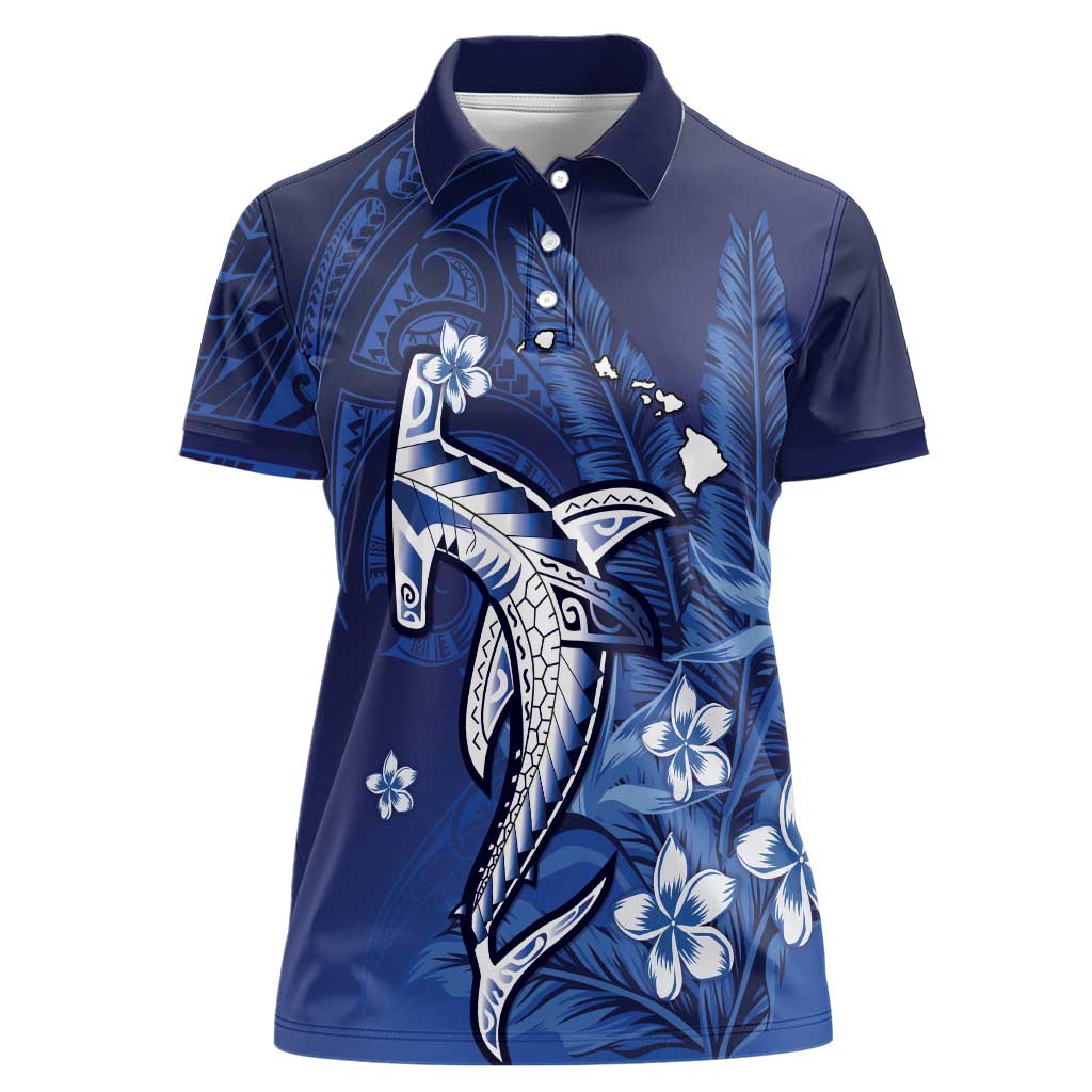Personalized Hawaiian Maori Hammerhead Shark Women Polo Shirt Polu Plumeria - Polynesian Pride