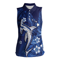 Personalized Hawaiian Maori Hammerhead Shark Women Sleeveless Polo Shirt Polu Plumeria - Polynesian Pride