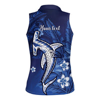 Personalized Hawaiian Maori Hammerhead Shark Women Sleeveless Polo Shirt Polu Plumeria - Polynesian Pride