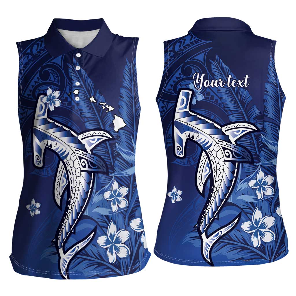 Personalized Hawaiian Maori Hammerhead Shark Women Sleeveless Polo Shirt Polu Plumeria - Polynesian Pride