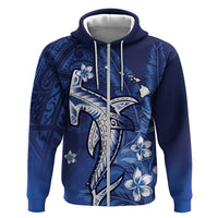 Personalized Hawaiian Maori Hammerhead Shark Zip Hoodie Polu Plumeria LT9 Zip Hoodie Blue - Polynesian Pride