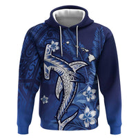 Personalized Hawaiian Maori Hammerhead Shark Zip Hoodie Polu Plumeria LT9 Pullover Hoodie Blue - Polynesian Pride