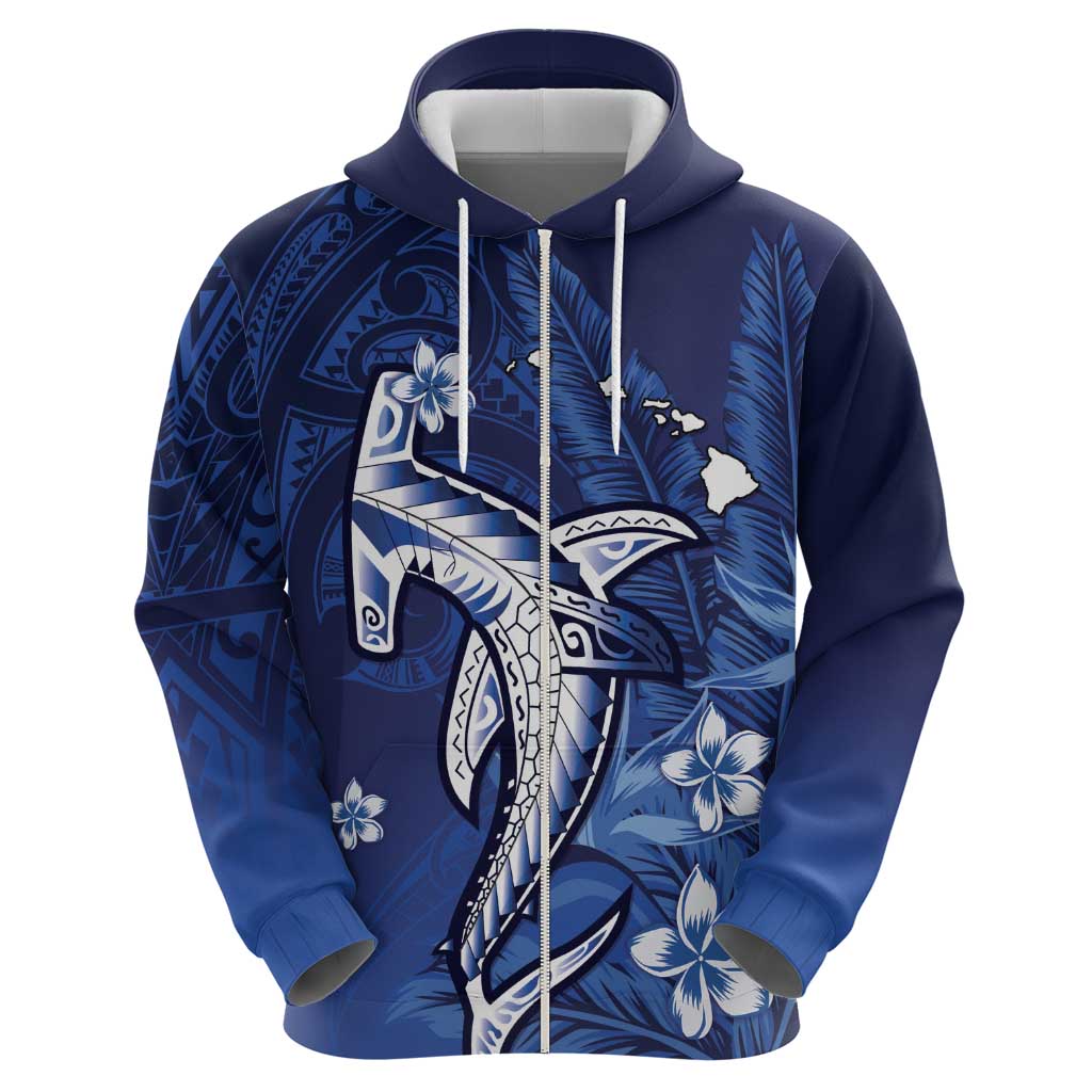 Personalized Hawaiian Maori Hammerhead Shark Zip Hoodie Polu Plumeria LT9 - Polynesian Pride
