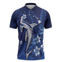 Personalized Hawaiian Maori Hammerhead Shark Zipper Polo Shirt Polu Plumeria - Polynesian Pride