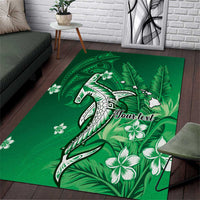 Personalized Hawaiian Maori Hammerhead Shark Area Rug Omaomao Plumeria LT9 Green - Polynesian Pride