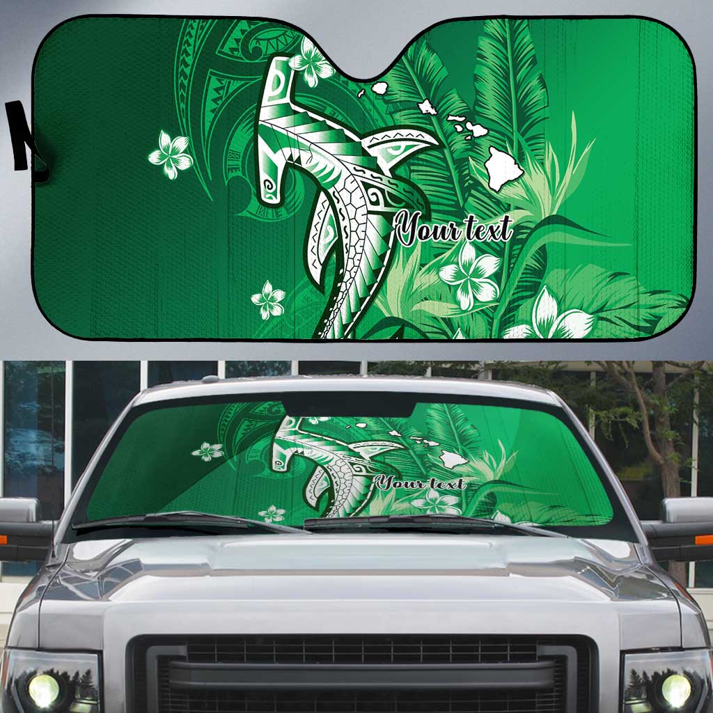 Personalized Hawaiian Maori Hammerhead Shark Auto Sun Shade Omaomao Plumeria - Polynesian Pride