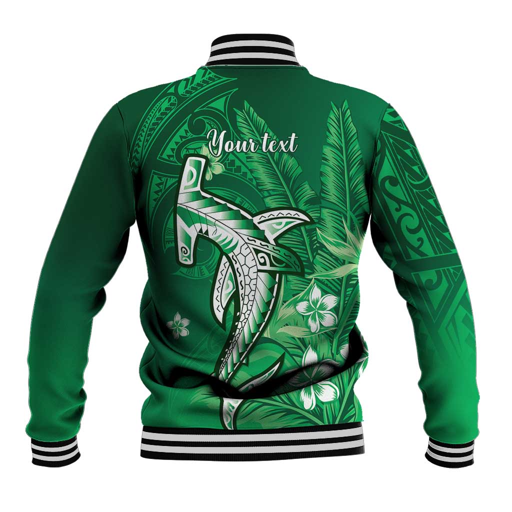 Personalized Hawaiian Maori Hammerhead Shark Baseball Jacket Omaomao Plumeria - Polynesian Pride