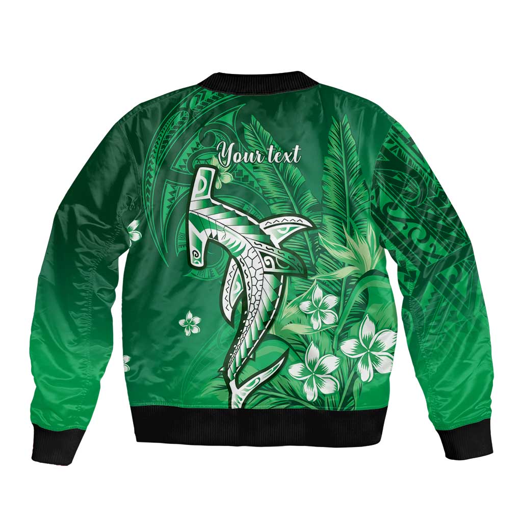 Personalized Hawaiian Maori Hammerhead Shark Bomber Jacket Omaomao Plumeria - Polynesian Pride