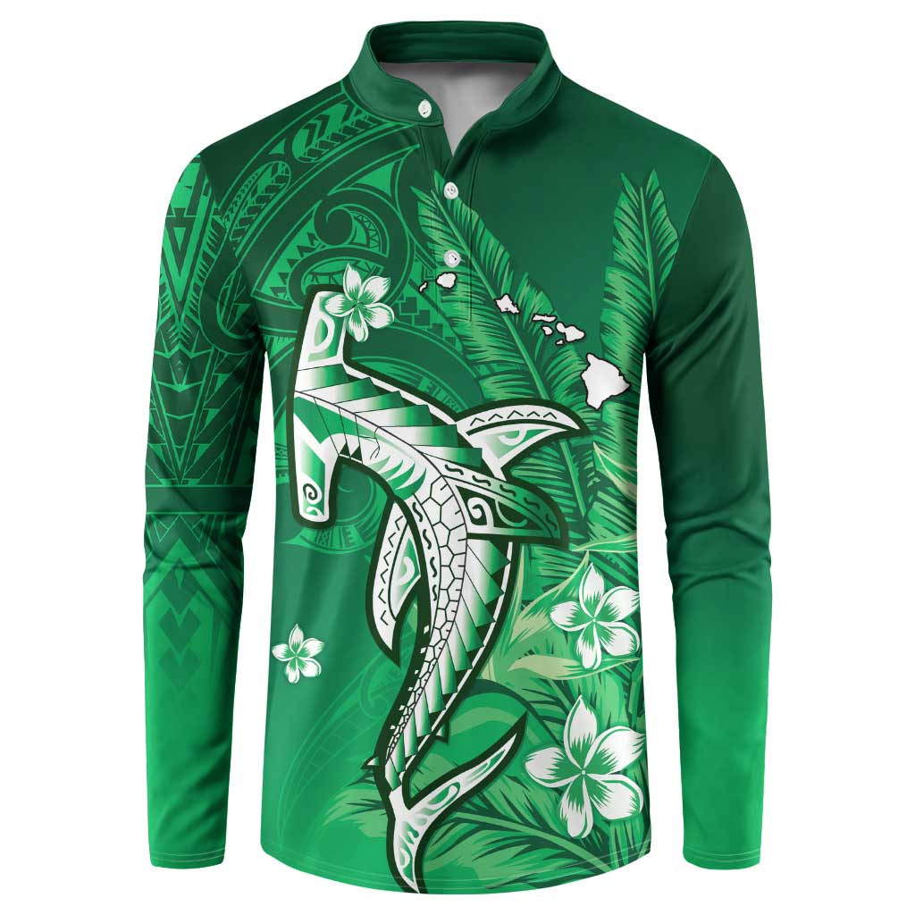 Personalized Hawaiian Maori Hammerhead Shark Button Sweatshirt Omaomao Plumeria - Polynesian Pride