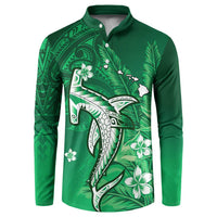 Personalized Hawaiian Maori Hammerhead Shark Button Sweatshirt Omaomao Plumeria LT9 Green - Polynesian Pride