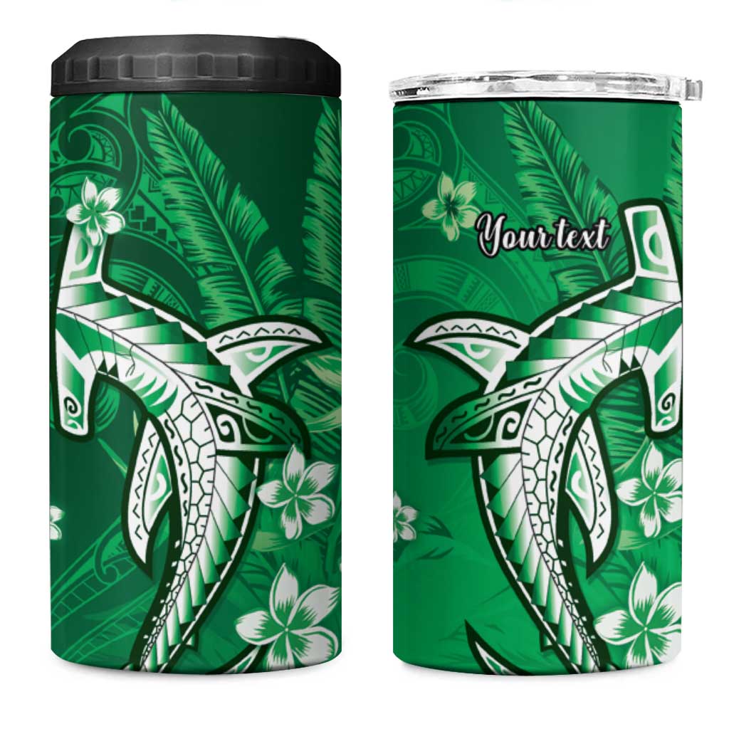Personalized Hawaiian Maori Hammerhead Shark 4 in 1 Can Cooler Tumbler Omaomao Plumeria LT9 One Size: 16 oz Green - Polynesian Pride