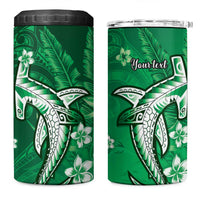 Personalized Hawaiian Maori Hammerhead Shark 4 in 1 Can Cooler Tumbler Omaomao Plumeria LT9 One Size: 16 oz Green - Polynesian Pride