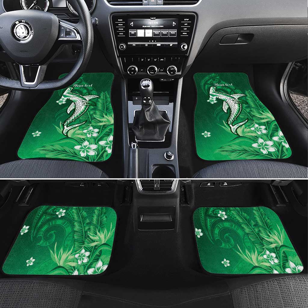 Personalized Hawaiian Maori Hammerhead Shark Car Mats Omaomao Plumeria LT9 Set 4pcs Green - Polynesian Pride