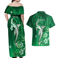 Personalized Hawaiian Maori Hammerhead Shark Couples Matching Off Shoulder Maxi Dress and Hawaiian Shirt Omaomao Plumeria - Polynesian Pride