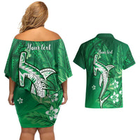 Personalized Hawaiian Maori Hammerhead Shark Couples Matching Off Shoulder Short Dress and Hawaiian Shirt Omaomao Plumeria - Polynesian Pride