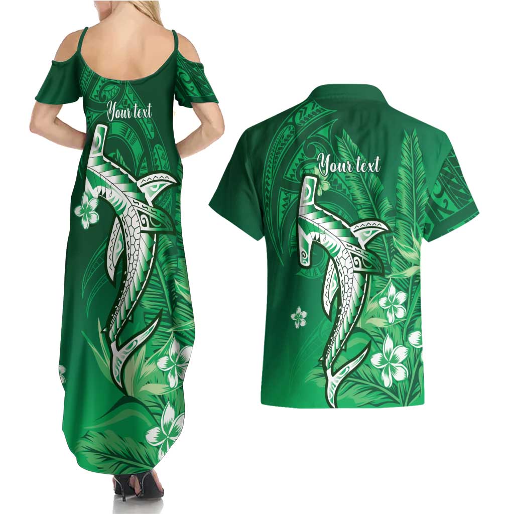 Personalized Hawaiian Maori Hammerhead Shark Couples Matching Summer Maxi Dress and Hawaiian Shirt Omaomao Plumeria - Polynesian Pride