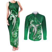 Personalized Hawaiian Maori Hammerhead Shark Couples Matching Tank Maxi Dress and Long Sleeve Button Shirt Omaomao Plumeria - Polynesian Pride