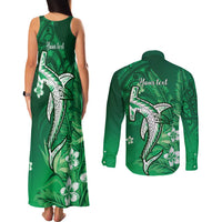 Personalized Hawaiian Maori Hammerhead Shark Couples Matching Tank Maxi Dress and Long Sleeve Button Shirt Omaomao Plumeria - Polynesian Pride