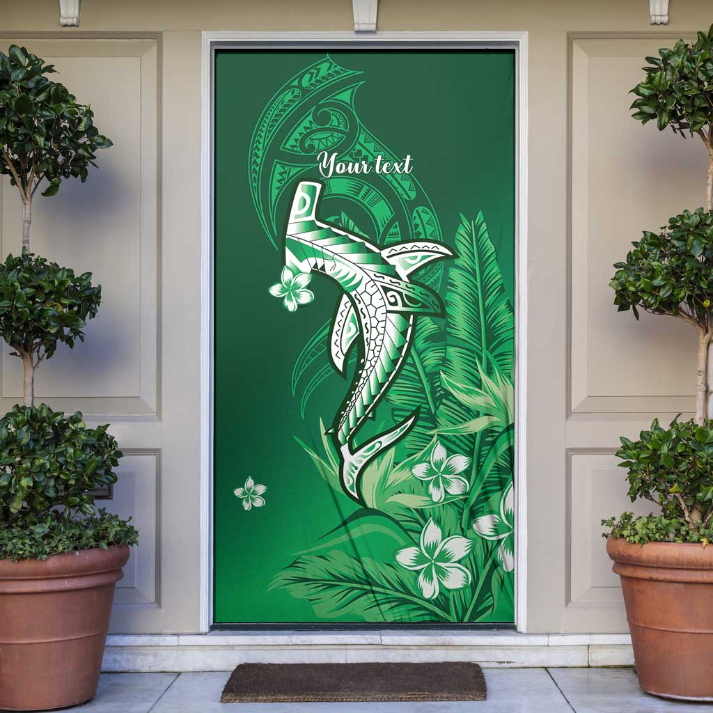 Personalized Hawaiian Maori Hammerhead Shark Door Cover Omaomao Plumeria LT9 Green - Polynesian Pride