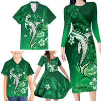 Personalized Hawaiian Maori Hammerhead Shark Family Matching Long Sleeve Bodycon Dress and Hawaiian Shirt Omaomao Plumeria