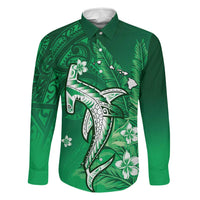 Personalized Hawaiian Maori Hammerhead Shark Family Matching Long Sleeve Bodycon Dress and Hawaiian Shirt Omaomao Plumeria