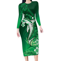 Personalized Hawaiian Maori Hammerhead Shark Family Matching Long Sleeve Bodycon Dress and Hawaiian Shirt Omaomao Plumeria