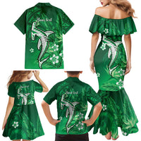 Personalized Hawaiian Maori Hammerhead Shark Family Matching Mermaid Dress and Hawaiian Shirt Omaomao Plumeria