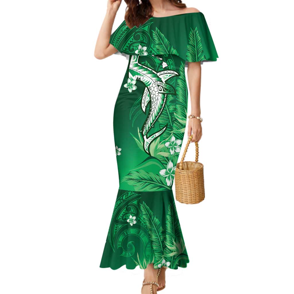 Personalized Hawaiian Maori Hammerhead Shark Family Matching Mermaid Dress and Hawaiian Shirt Omaomao Plumeria