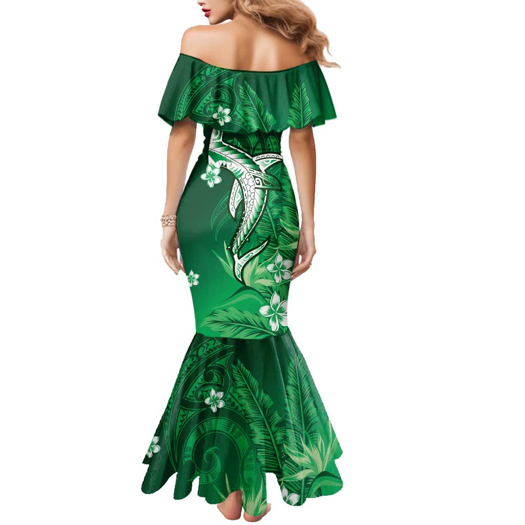 Personalized Hawaiian Maori Hammerhead Shark Family Matching Mermaid Dress and Hawaiian Shirt Omaomao Plumeria