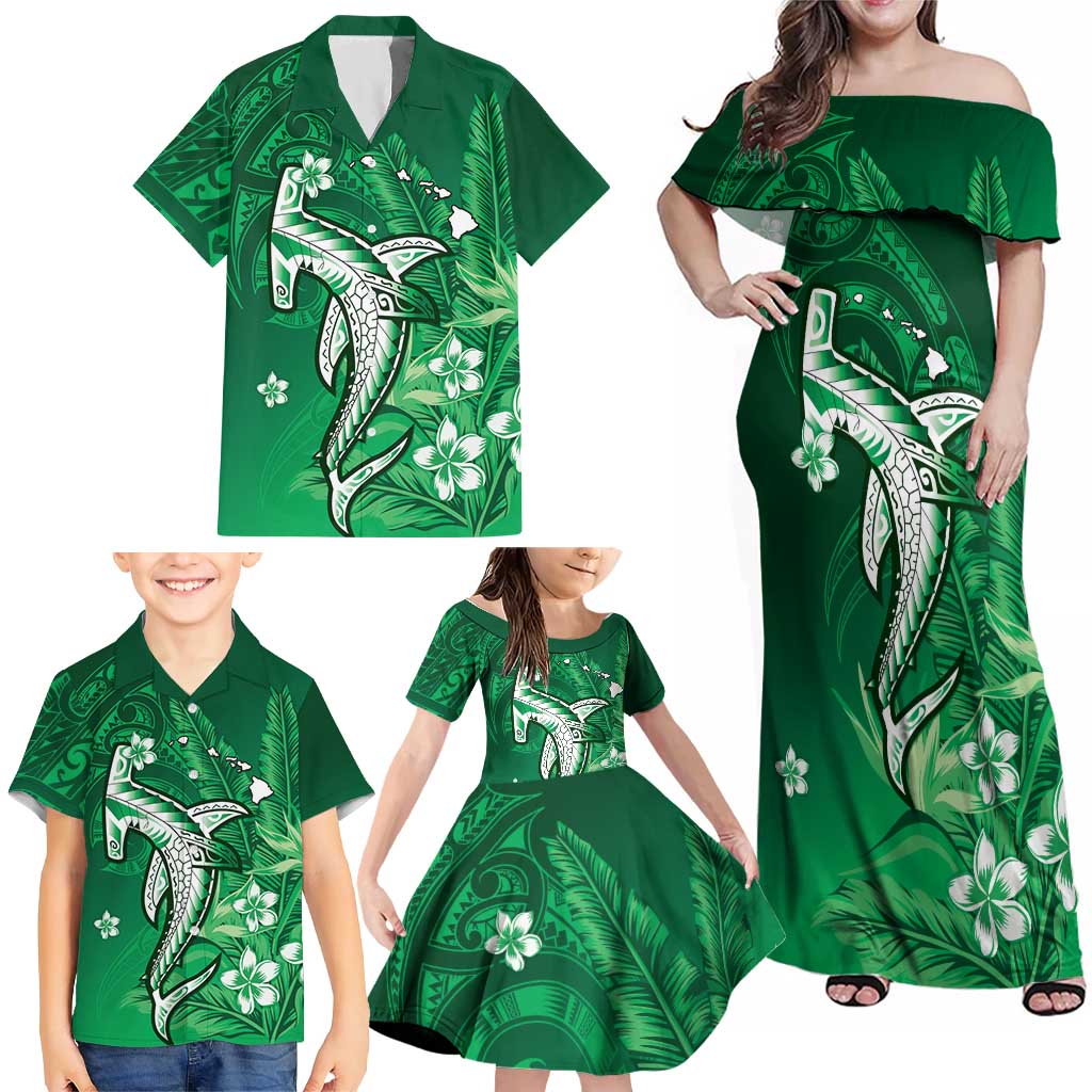 Personalized Hawaiian Maori Hammerhead Shark Family Matching Off Shoulder Maxi Dress and Hawaiian Shirt Omaomao Plumeria