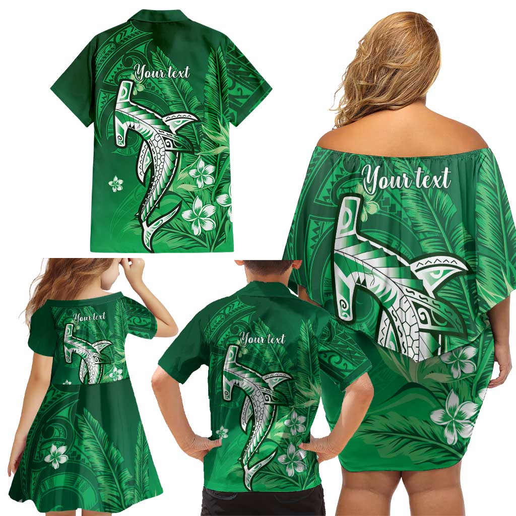 Personalized Hawaiian Maori Hammerhead Shark Family Matching Off Shoulder Short Dress and Hawaiian Shirt Omaomao Plumeria