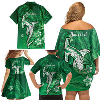 Personalized Hawaiian Maori Hammerhead Shark Family Matching Off Shoulder Short Dress and Hawaiian Shirt Omaomao Plumeria