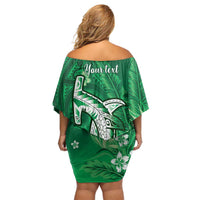 Personalized Hawaiian Maori Hammerhead Shark Family Matching Off Shoulder Short Dress and Hawaiian Shirt Omaomao Plumeria