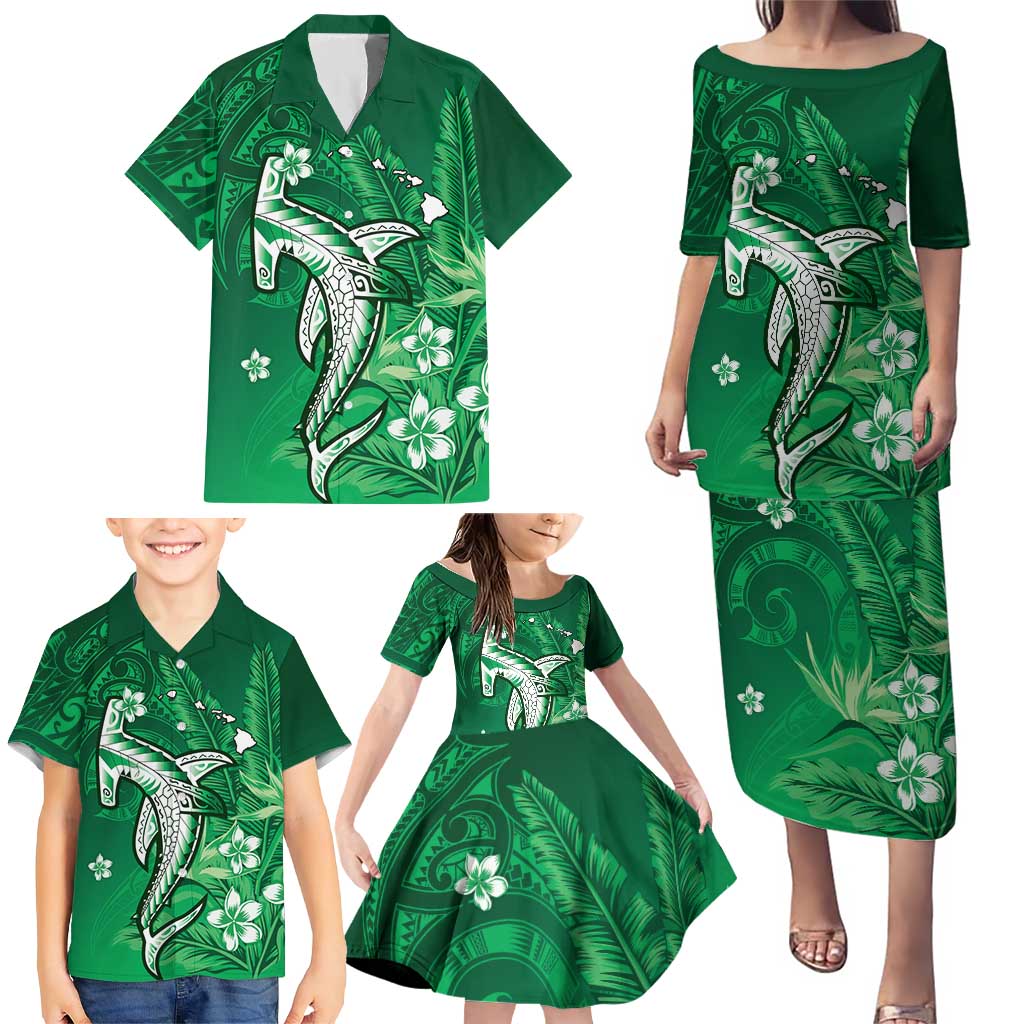 Personalized Hawaiian Maori Hammerhead Shark Family Matching Puletasi and Hawaiian Shirt Omaomao Plumeria