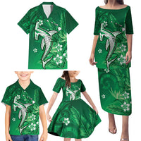 Personalized Hawaiian Maori Hammerhead Shark Family Matching Puletasi and Hawaiian Shirt Omaomao Plumeria