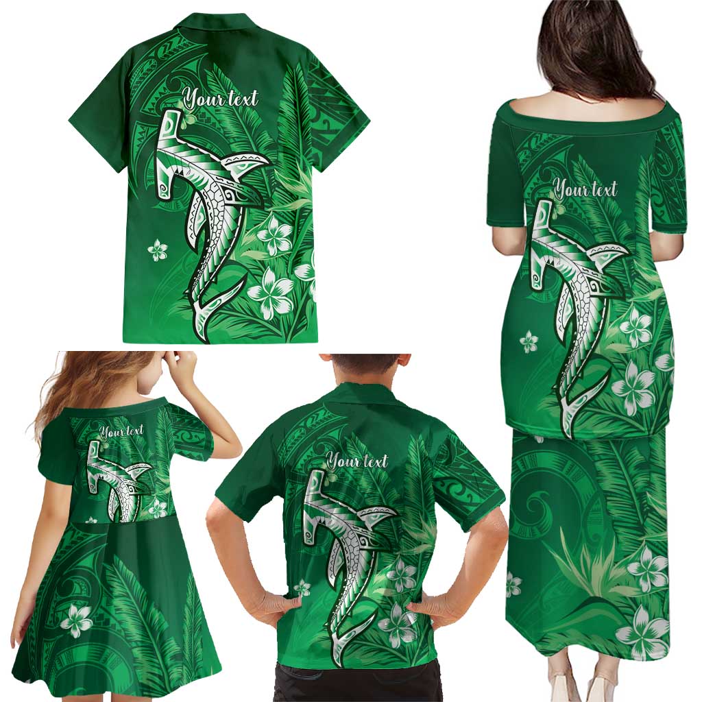 Personalized Hawaiian Maori Hammerhead Shark Family Matching Puletasi and Hawaiian Shirt Omaomao Plumeria