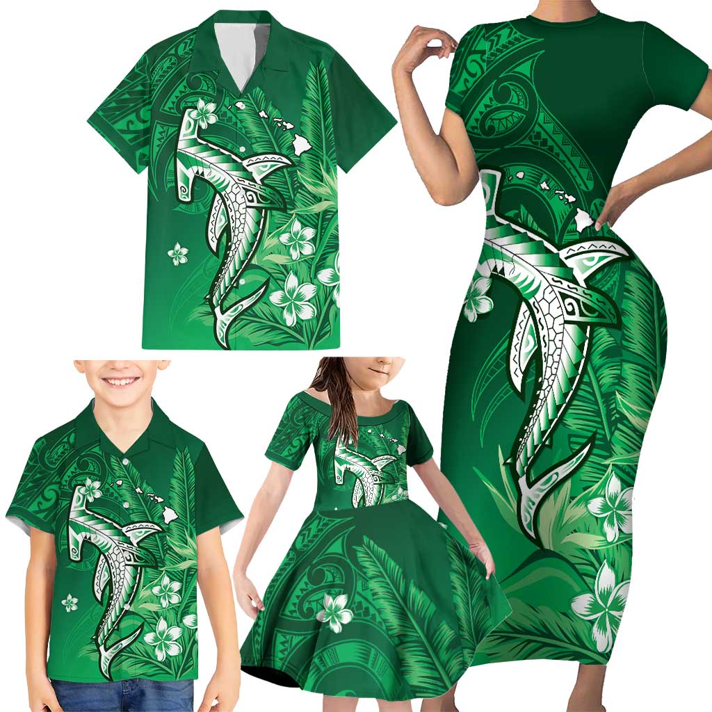 Personalized Hawaiian Maori Hammerhead Shark Family Matching Short Sleeve Bodycon Dress and Hawaiian Shirt Omaomao Plumeria