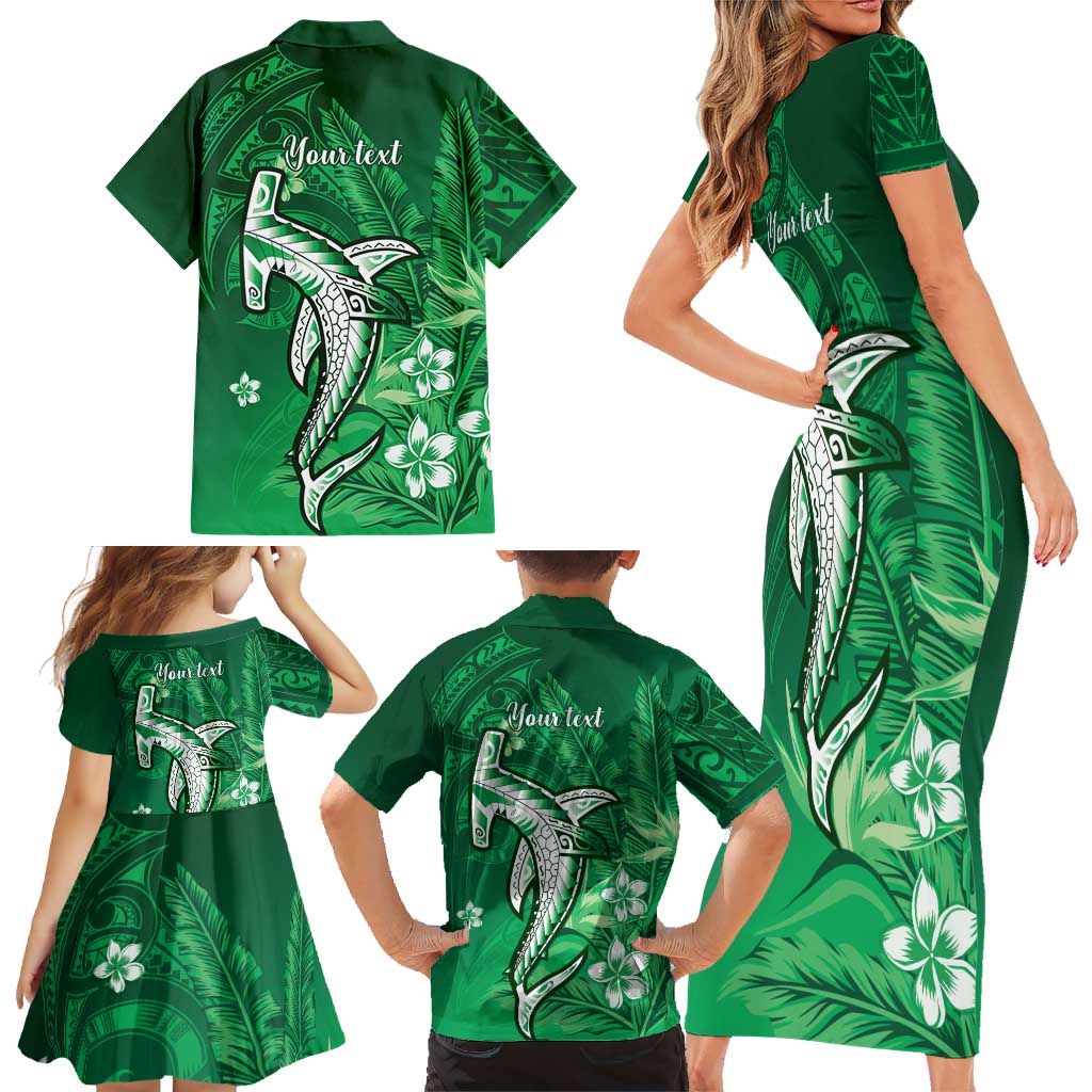 Personalized Hawaiian Maori Hammerhead Shark Family Matching Short Sleeve Bodycon Dress and Hawaiian Shirt Omaomao Plumeria