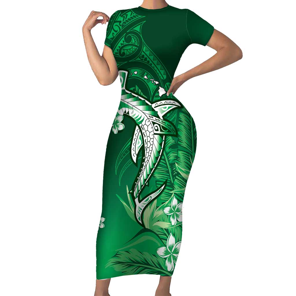 Personalized Hawaiian Maori Hammerhead Shark Family Matching Short Sleeve Bodycon Dress and Hawaiian Shirt Omaomao Plumeria