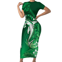 Personalized Hawaiian Maori Hammerhead Shark Family Matching Short Sleeve Bodycon Dress and Hawaiian Shirt Omaomao Plumeria