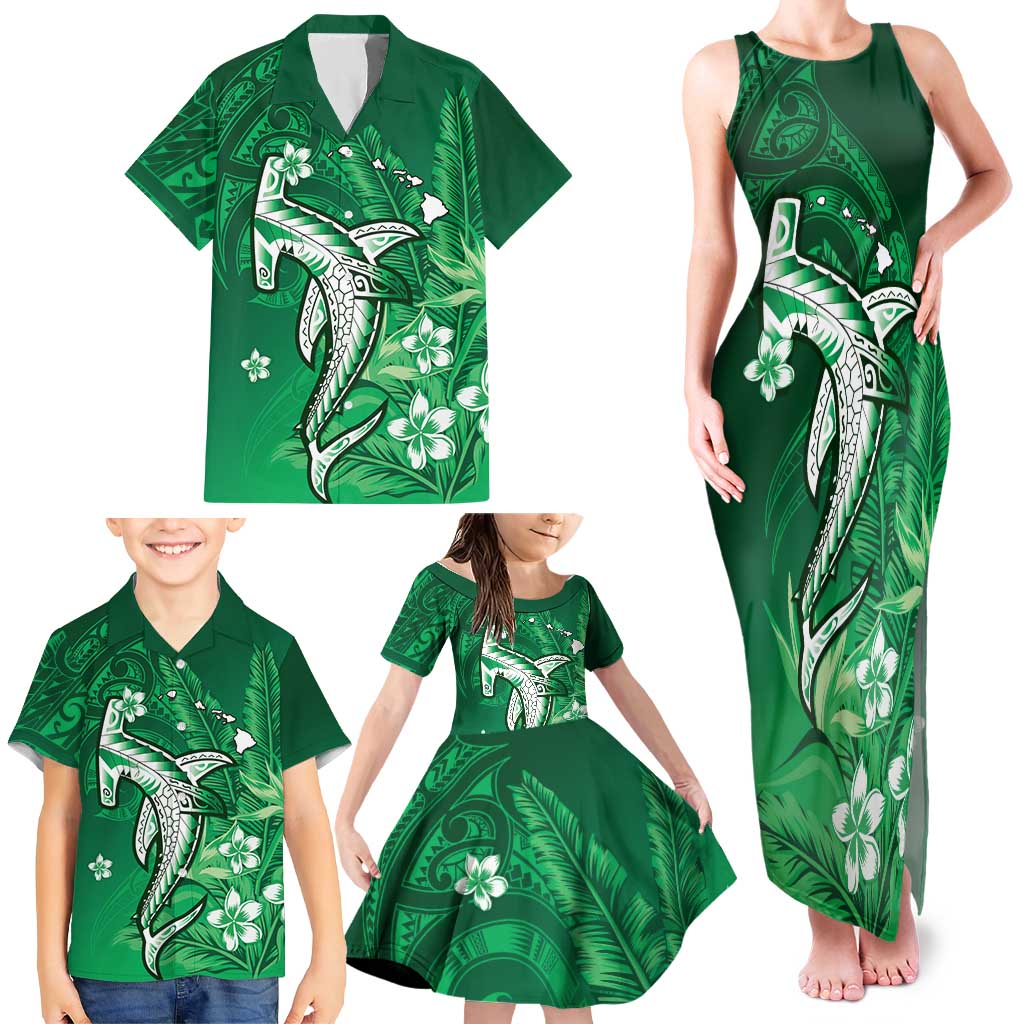 Personalized Hawaiian Maori Hammerhead Shark Family Matching Tank Maxi Dress and Hawaiian Shirt Omaomao Plumeria