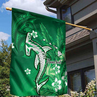 Personalized Hawaiian Maori Hammerhead Shark Garden Flag Omaomao Plumeria - Polynesian Pride