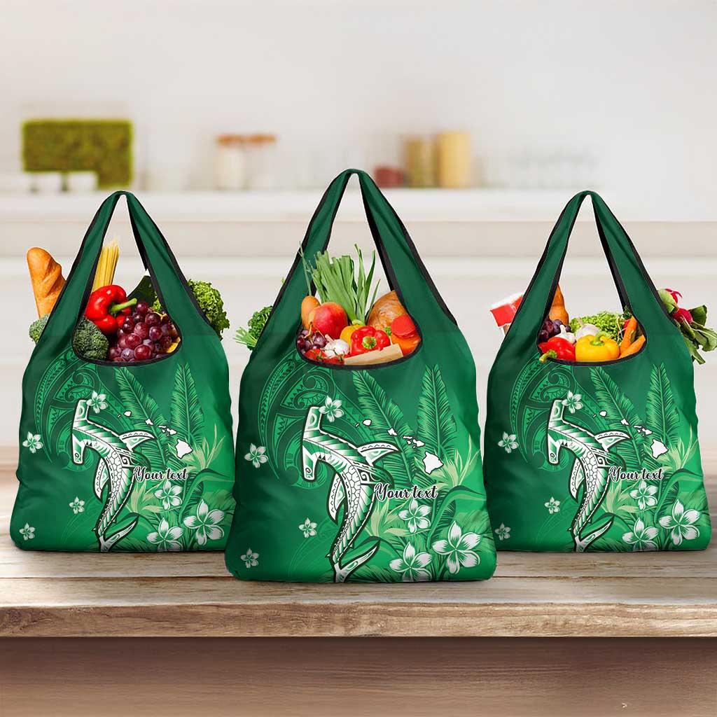 Personalized Hawaiian Maori Hammerhead Shark Grocery Bag Omaomao Plumeria - Polynesian Pride
