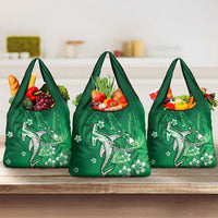 Personalized Hawaiian Maori Hammerhead Shark Grocery Bag Omaomao Plumeria - Polynesian Pride