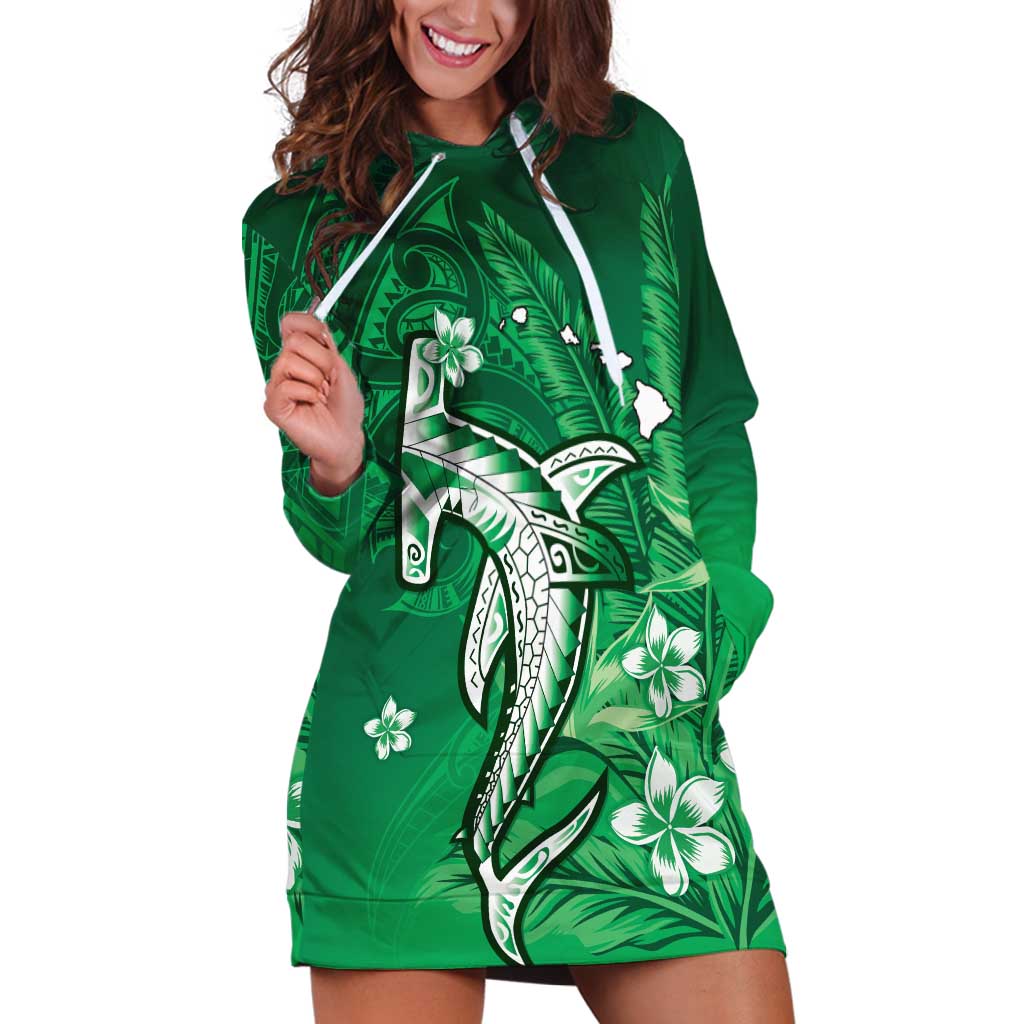 Personalized Hawaiian Maori Hammerhead Shark Hoodie Dress Omaomao Plumeria - Polynesian Pride
