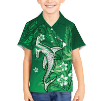 Personalized Hawaiian Maori Hammerhead Shark Kid Hawaiian Shirt Omaomao Plumeria - Polynesian Pride