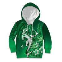 Personalized Hawaiian Maori Hammerhead Shark Kid Hoodie Omaomao Plumeria LT9 Hoodie Green - Polynesian Pride
